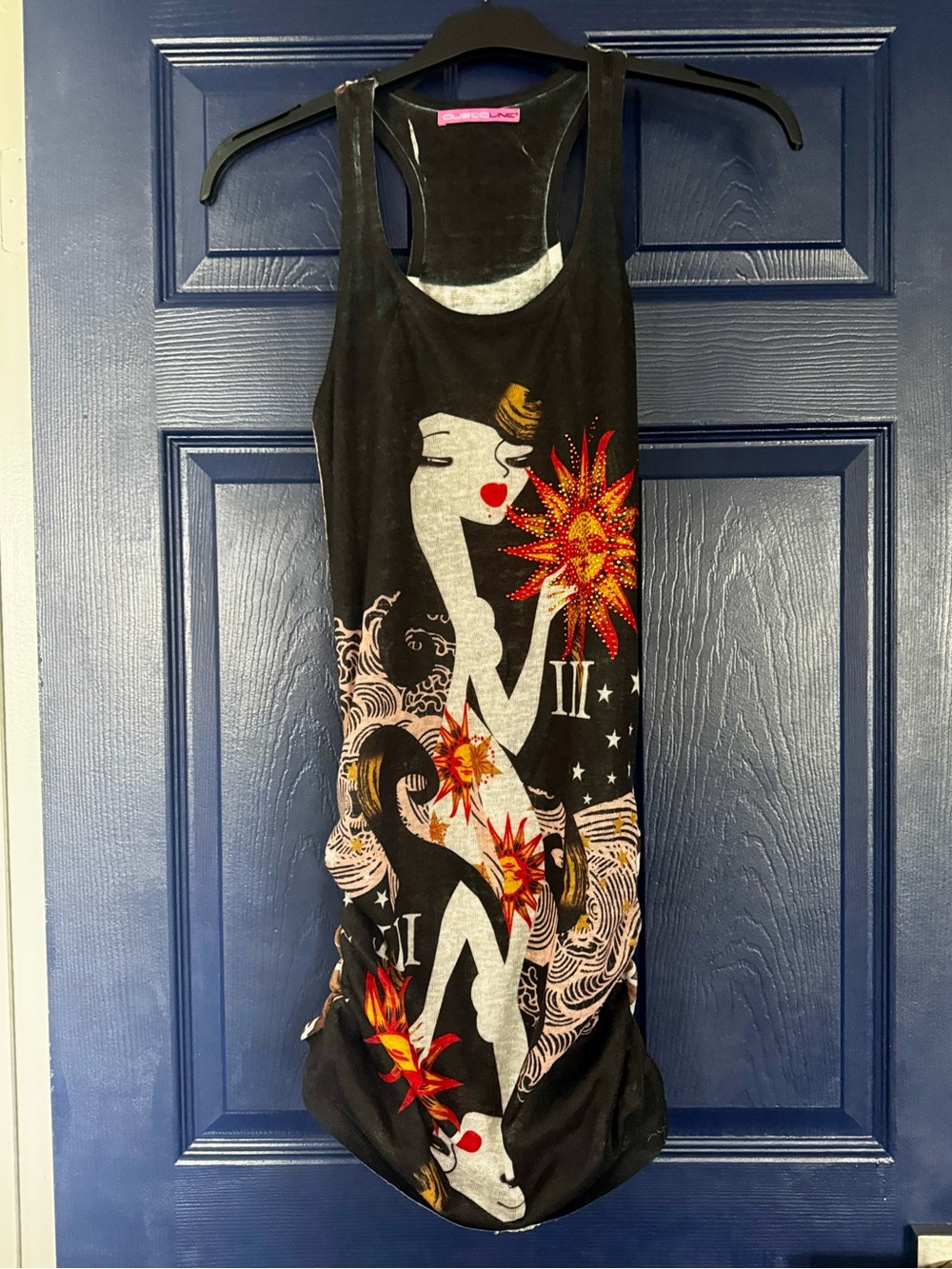 Custo Barcelona Black Mini Dress with Red & Orange Floral Graphic